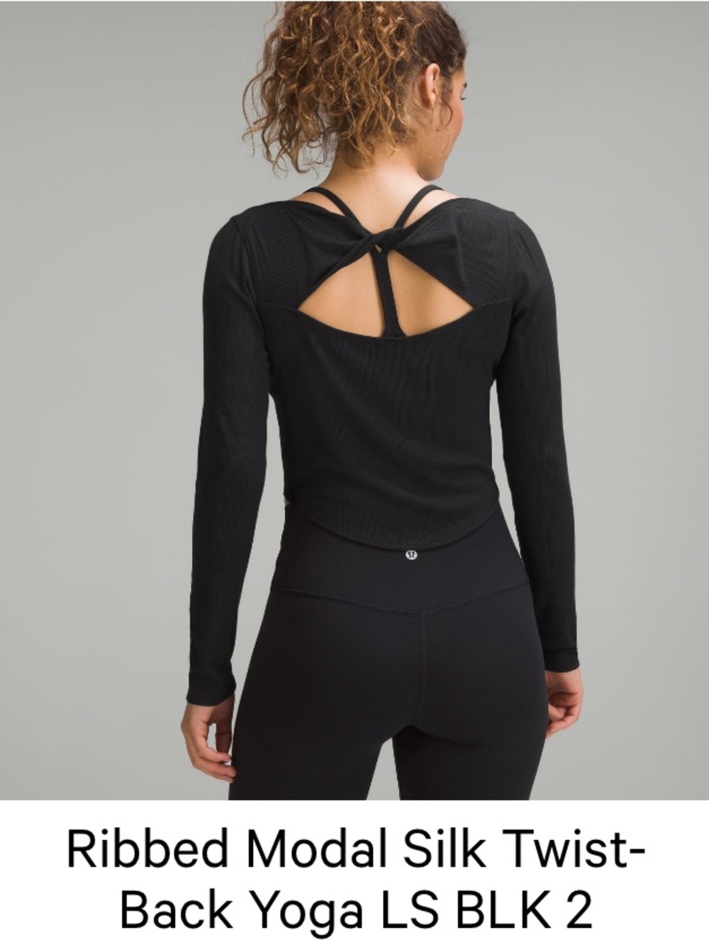 Lululemon Athletica Open Back Ribbed Cropped Black Long Sleeve Top